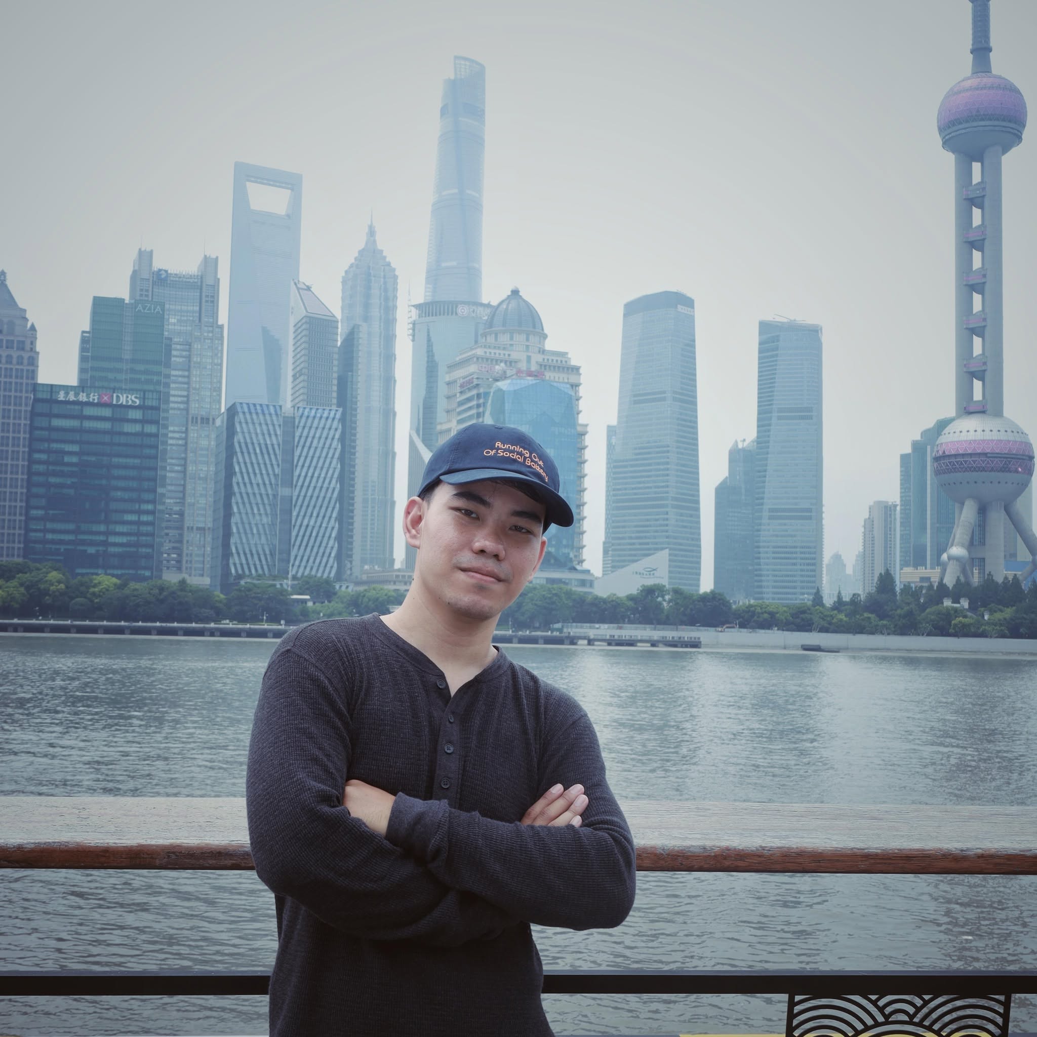Portrait of Rath Phireak in front of the Shanghai Pudong skyline